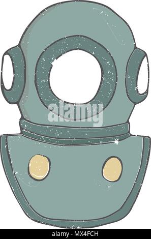 Diving clip art vintage submariner mask drawing frogman on white background Stock Vector