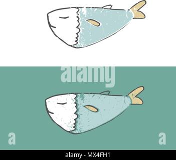 Vector fish catfish white fish sea life drawing geometric clipa art on white background Stock Vector