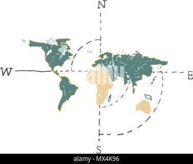 World map vector illustration color earth maps green yellow cartographer on white background Stock Vector