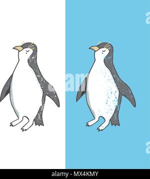 Penguin character vector illustration drawing geometric cute animal polar birds funny sea life color white and black penguins winter Stock Vector