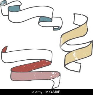 Ribbons illustration vector color flat for celebration red yellow bronze blue elements drawing illustration birthday card shabby style on white backgr Stock Vector
