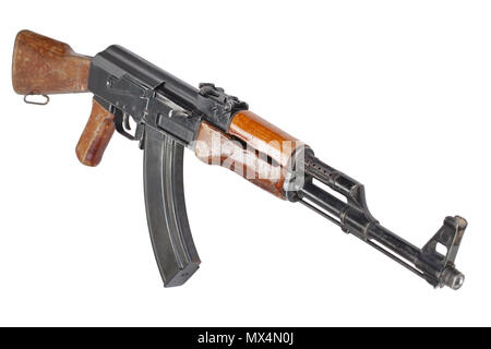 Rare first model AK - 47 assault rifle isolated on white Stock Photo