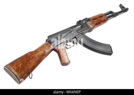 Rare first model AK - 47 assault rifle isolated on white Stock Photo