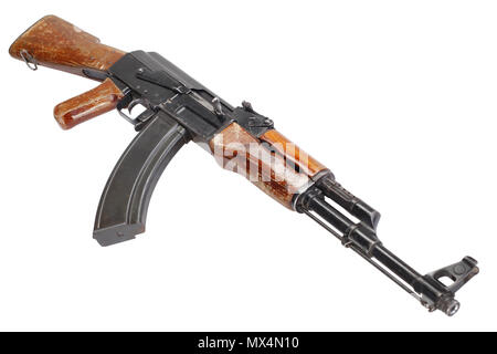 Rare first model AK - 47 assault rifle isolated on white Stock Photo