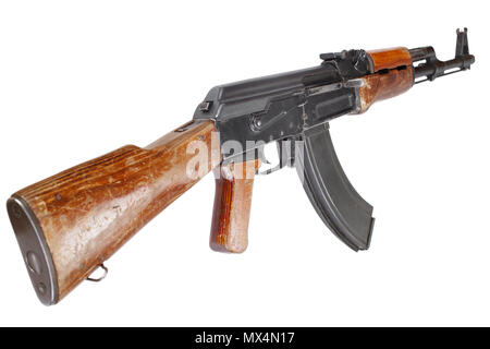 Rare first model AK - 47 assault rifle isolated on white Stock Photo