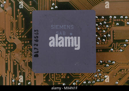 KYIV, UKRAINE - Feb. 17, 2018. Siemens 286 processor on circuit board. Stock Photo