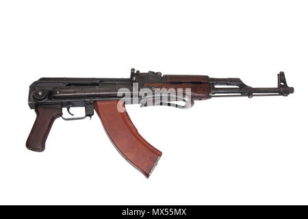 AKMS (Avtomat Kalashnikova) airborn version of Kalashnikov assault rifle on white Stock Photo