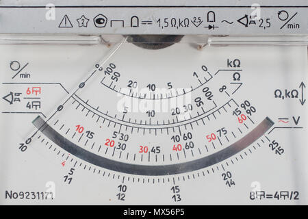 Vintage analog multimetr scale. Close-up. Stock Photo
