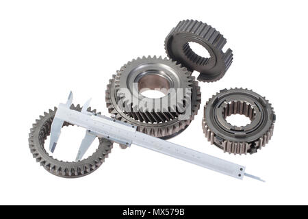 cog wheels with vernier calipers isolated on white background Stock ...