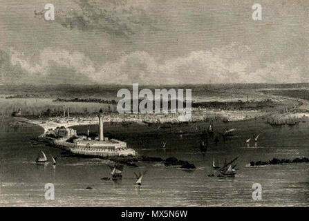 . Alexandria old drawings . please check file name. please check file name 85 Bird's eye view over Alexandria in around 1870 Stock Photo