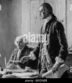 . English: John Adams (seated) and Thomas Jefferson (standing). Image:Jefferson adams franklin.jpg - cropped. . cropped by Aude 314 Jefferson adams Stock Photo