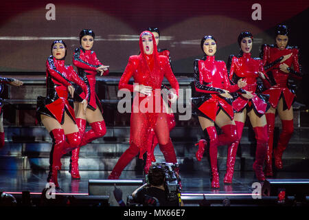 Bologna Italy. 02nd June 2018. The American singer and actress KATY PERRY performs live on stage al Unipol Arena in the only Italian date of 'Witness The Tour' Credit: Rodolfo Sassano/Alamy Live News Stock Photo