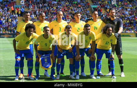 Anfield, Liverpool, UK. 3rd June, 2018. International Football friendly, Brazil versus Croatia; the Brazil team line up before the match Credit: Action Plus Sports/Alamy Live News Stock Photo