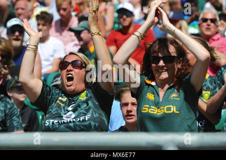 London, UK. 3rd Jun, 2018. Fans came in all varieties at the penultimate stage of the HSBC World Rugby Sevens Series at Twickenham Stadium, London, UK.  All kinds of fancy dress, flags and costumes were on show, liberally and generously accompanied by alcohol in most cases.  The series sees 20 international teams competing in rapid 14 minute matches (two halves of seven minutes) across 11 different cities around the world - the finale will be in Paris in June. Credit: Michael Preston/Alamy Live News Stock Photo