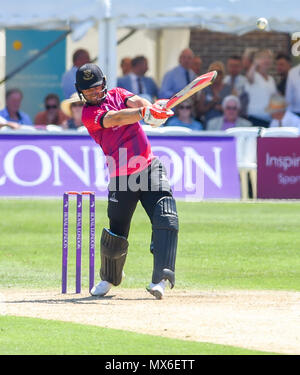 Eastbourne UK 3rd June 2018  - Laurie Evans batting for Sussex during the Royal London One Day cricket match between Sussex Sharks and Essex Eagles at The Saffrons ground in Eastbourne UK Photograph taken by Simon Dack Credit: Simon Dack/Alamy Live News Stock Photo