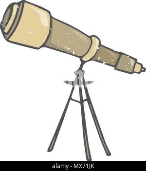 Spyglass illustration spyglass illustration yellow color texture telescope tripod drawing school education element shaddy style clip art astronomy Stock Vector