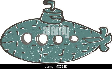 Submarine color vector illustration shaddy style drawing on white background Stock Vector