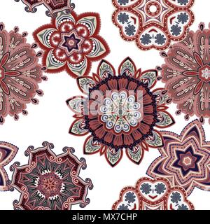Seamless mandala pattern for printing on fabric or paper. Hand drawn background. Colorful, pastel print. Stock Vector