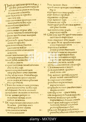 . English: folio 950 recto of the codex with text of 1 Corinthians 1;1-21 . 8th century. Unknown 136 Codex Amiatinus (1 Cor 1,1-21) Stock Photo