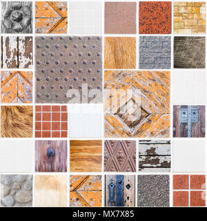 very special white ceramic tile with 36 squares in square form made of very different themes, colors and materials Stock Photo