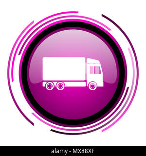 Delivery pink glossy web icon isolated on white background Stock Photo