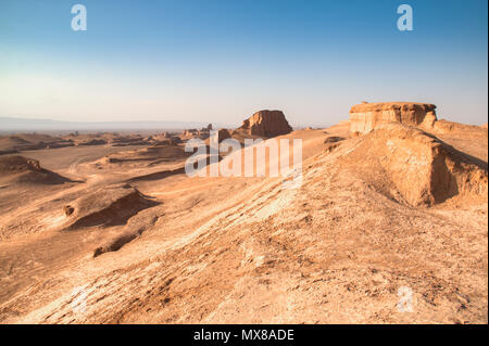 The magnificent Dasht-e Lut deserts, famous for its rock formations called Kaluts or Kalouts near the city Kerman in Iran Stock Photo