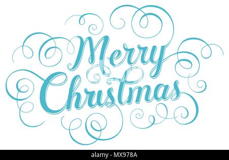 Blue lettering Merry Christmas for greeting card on white background. Vector illustration. Stock Vector