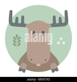 Animal set. Portrait in flat graphics - Moose Stock Vector