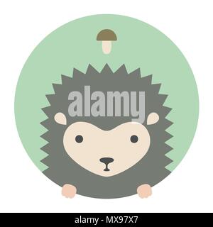 Animal set. Portrait in flat graphics - Hedgehog Stock Vector