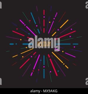 Bright round hipster colorful frame, tag new 2019. Template with rays in retro style. Vector illustration	 Stock Vector