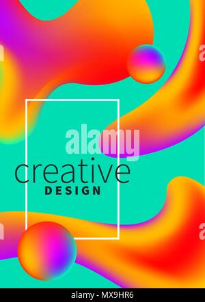 Poster with molecules, fluid banner, flyer, card. Presentation template, abstract trendy hipster color background. Vector illustration Stock Vector