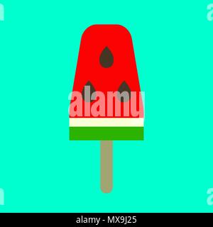 Watermelon ice cream, fruit ice cream icon, summer isolated symbol. Vector illustration Stock Vector
