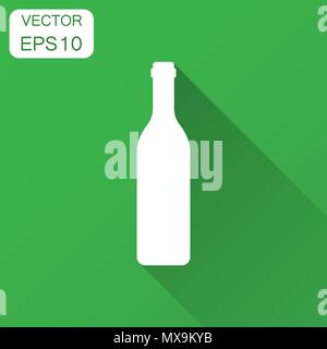 Wine bottle icon in flat style. Alcohol bottle illustration with long shadow. Beer, vodka, wine concept. Stock Vector