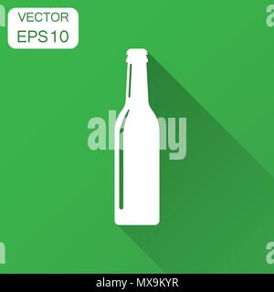 Beer bottle icon in flat style. Alcohol bottle illustration with long shadow. Beer, vodka, wine concept. Stock Vector