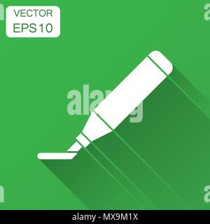 Highlighter marker pen icon in flat style. Highlight illustration with long shadow. Office stationery concept. Stock Vector