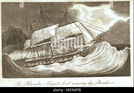 . 'The Blanche frigate, lost among the Breakers' . 1810s. Unknown 281 HMS Blanche wrecked Stock Photo