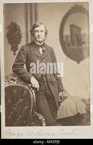 . Title: George William Curtis (1824-1892). Work Type: photograph; carte-de-visite. Creator: Whipple, John Adams (1822 - 1891), American. Date: 1860-1864. Dimensions: sight: 10 x 6 cm (3 15/16 x 2 3/8 in.). Materials/Techniques: Albumen silver print on card. Repository: Harvard Art Museum. between 1860 and 1864. John A. Whipple 241 GeorgeWilliamCurtis 1860s byJAWhipple Harvard Stock Photo