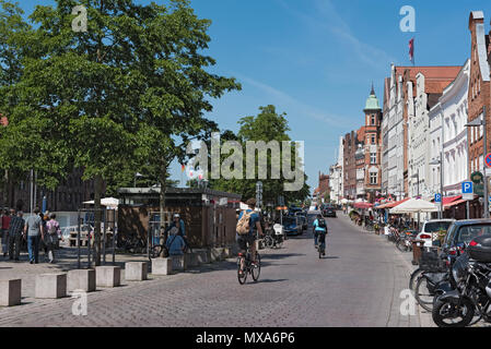 cyclists and pedestrians at the obertrave, lubeck, germany Stock Photo