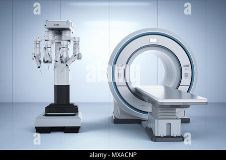 3d rendering mri scan machine with robot surgery Stock Photo