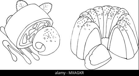 Vector bundt cake and apple strudel isolated on white background Stock Vector