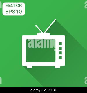 Retro tv screen vector icon in flat style. Old television illustration with long shadow. Tv display business concept. Stock Vector