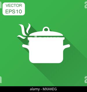 Cooking pan icon in flat style. Kitchen pot illustration with long shadow. Saucepan equipment business concept. Stock Vector