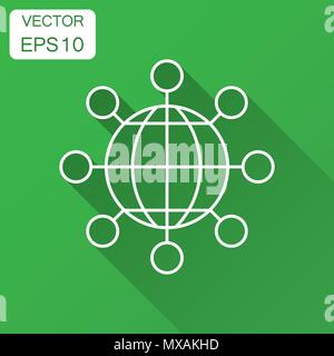 Sharing globe icon in flat style. Digital connect illustration with long shadow. Teamwork communication business concept. Stock Vector