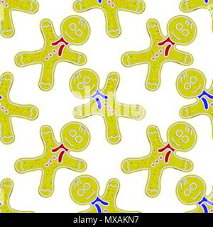 Gingerbread Man Seamless Pattern. Sweet Classic Christmas Cookie Stock Vector