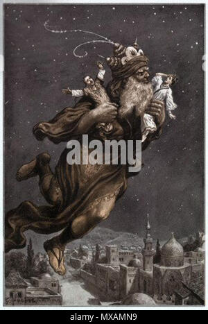 . English: Illustration of Aladdin Flying Away with Two People from the Arabian Nights Stock Photo ID: E3662 Model Released: No Release Property Released: No Release Date Created: ca. 1900 Credit: © Bettmann/CORBIS License Type: Rights Managed (RM) Category: Historical Collection: Bettmann Max File Size: 38 MB - 4527px × 3041px • 15.00in. × 10.00in @ 300 pp . 1900. Unknown 294 Illustration of Aladdin Flying Away with Two People from the Arabian Nights Stock Photo
