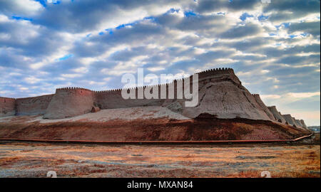 Sunset view to Itchan Kala fortress in Khiva at Uzbekistan Stock Photo