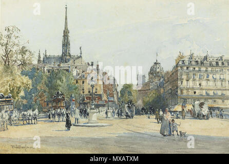 . Place St Michael, Paris. Signed Fulleylove. Pencil and watercolour, 18.7 x 27.3 cm . by 1908. John Fulleylove (1847-1908) 321 John Fulleylove Place St Michael Paris Stock Photo