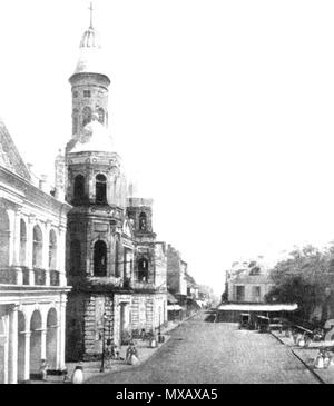 . English: New Orleans, 1842. View of Chartres Street at Jackson Square, looking down river, with St. Louis Cathedral at left. Lithograph based on daguerreotype, by Jules Lion. Tiles “La Cathedrale” or 'View of Chartres Street'. 1842. Jules Lion (1810-1866) 329 Jules Lion View of Chartres Street 1842 Stock Photo