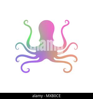 Colorful Octopus Icon on White Background. Stilized Logo Design. Sea Food Symbol. Stock Vector