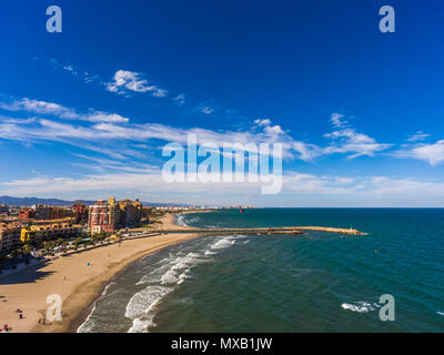 Aerial view of the beach of Alboraya near in the city of Valencia. Spain Stock Photo